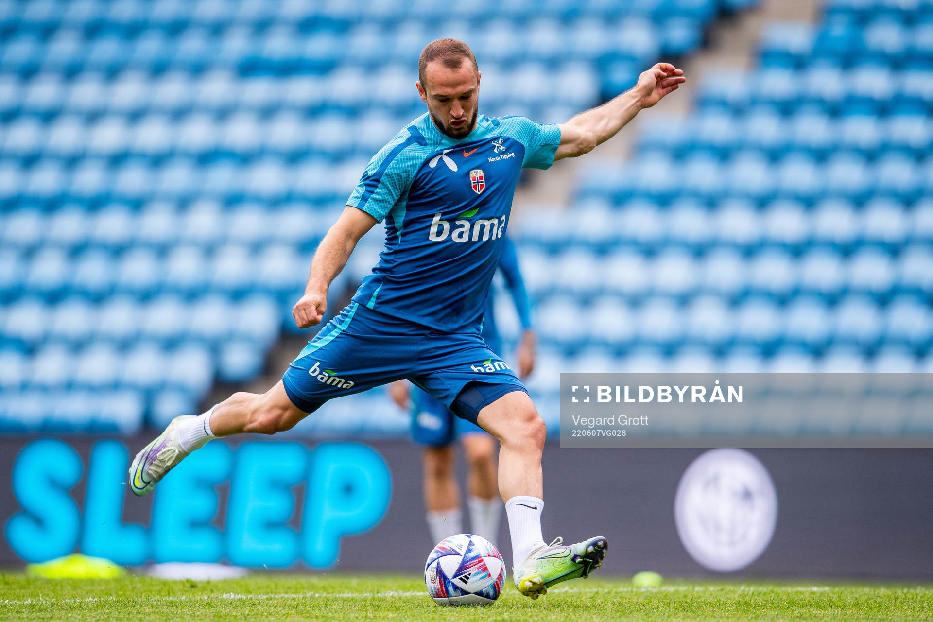 Veton Berisha of the Norwegian national football team during a training session on June 7, 2022 in Oslo.