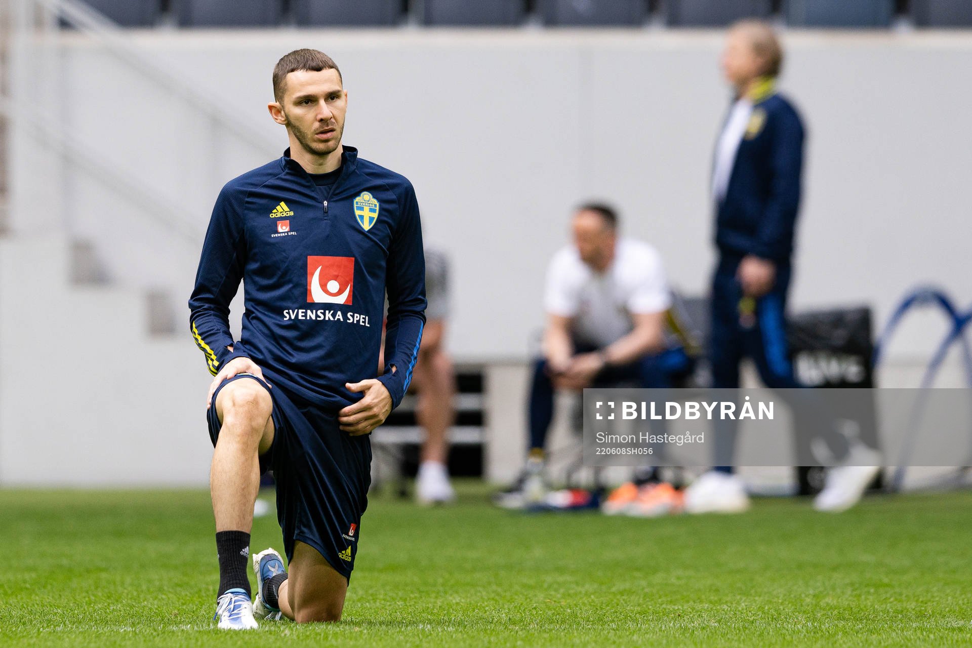 Branimir Hrgota of the Swedish national football team during a training session on June 8, 2022 in Stockholm. 