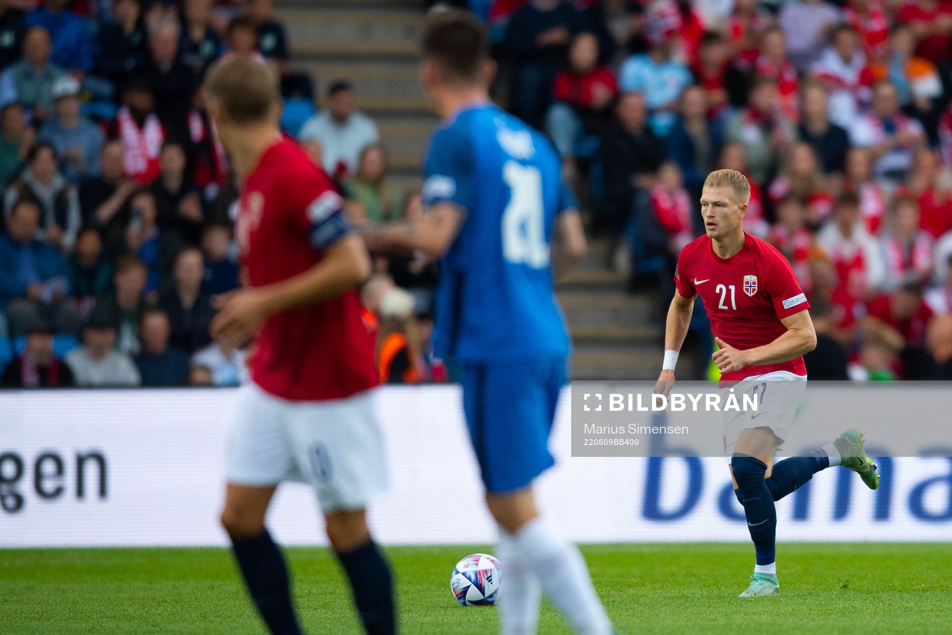 Andreas Schjølberg Hanche-Olsen of Norway during the Nations League football match between Norway and Slovenia on June 9, 2022 in Oslo.