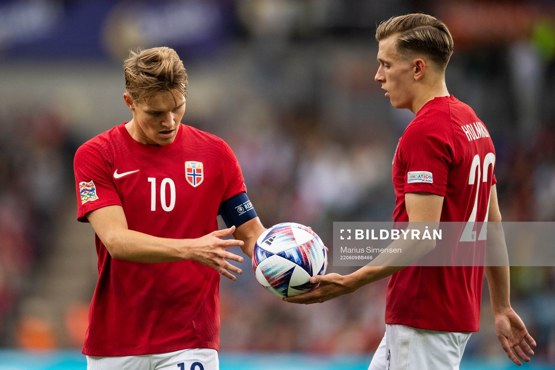 Martin Ødegaard of Norway and Marcus Holmgren Pedersen