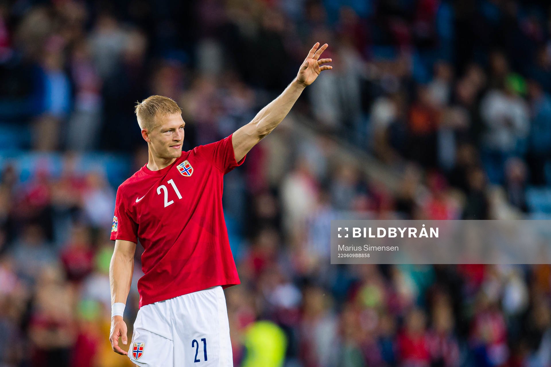 Andreas Schjølberg Hanche-Olsen of Norway after the Nations League football match between Norway and Slovenia on June 9, 2022 in Oslo.