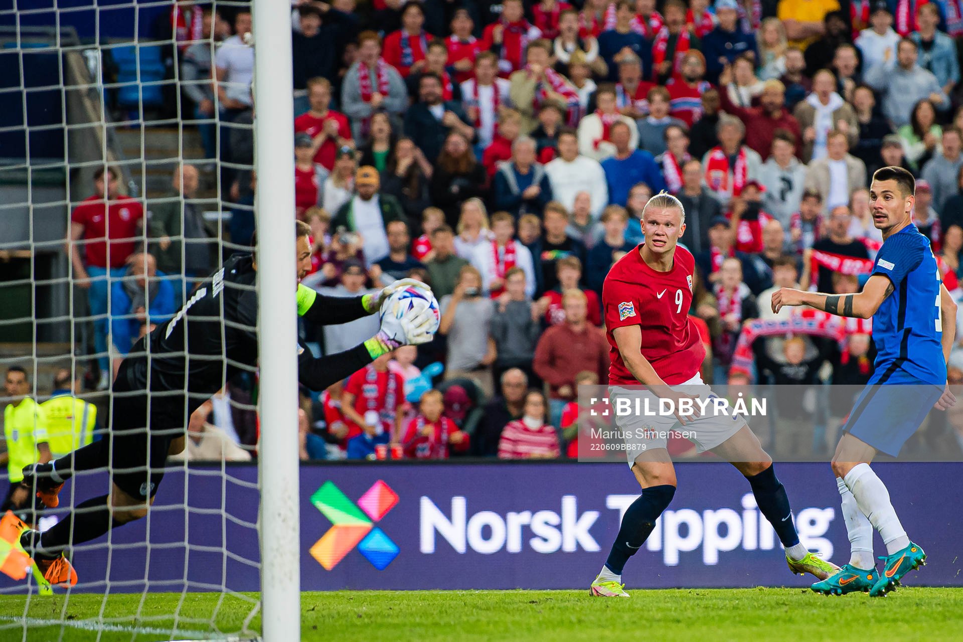 Erling Braut Haaland of Norway missing a chance to score