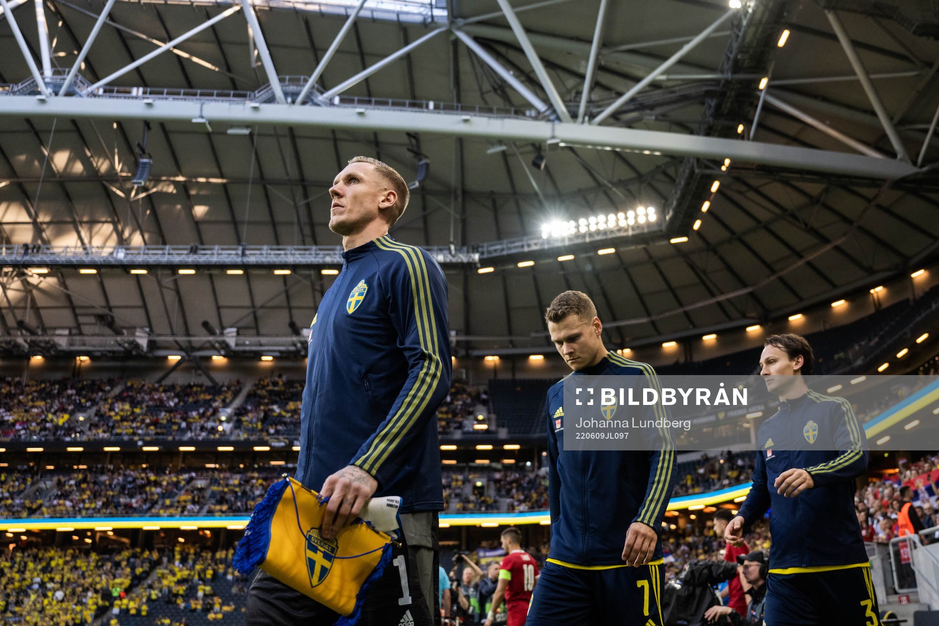 goalkeeper Robin Olsen, Viktor Claesson and Hjalmar Ekdal