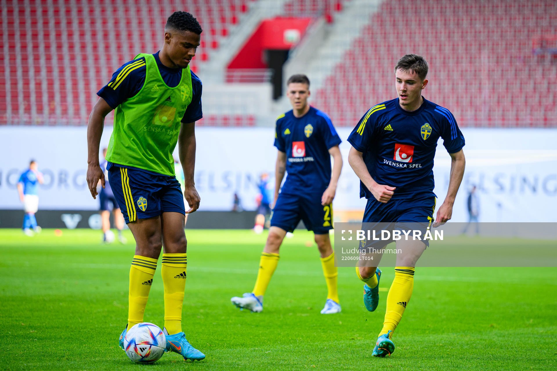 Amin Sarr and Patrik Wålemark of Sweden during the UEFA European Under-21 Qualifier football match between Sweden and Italy on June 9, 2022 in Helsingborg.