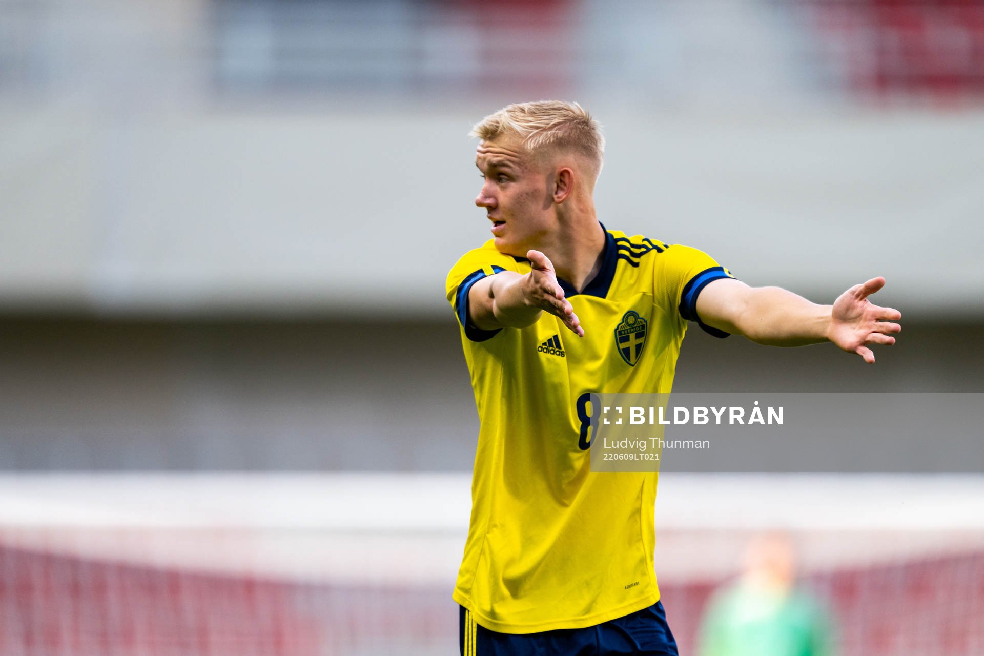 Carl Gustafsson of Sweden during the UEFA European Under-21 Qualifier football match between Sweden and Italy on June 9, 2022 in Helsingborg.