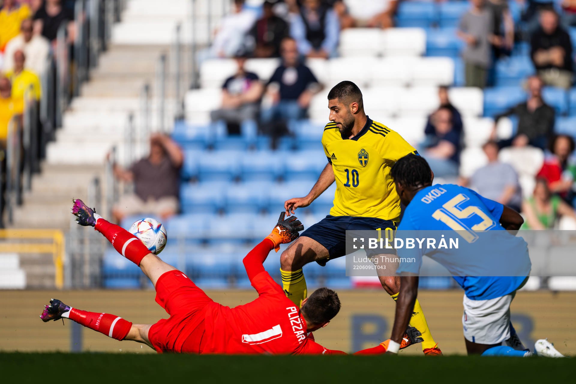 Rami Al Hajj of Sweden and goalkeeper Alessandro Plizzari