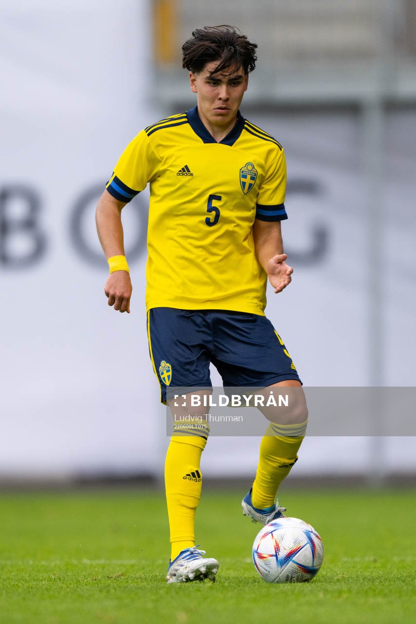 Eric Kahl of Sweden during the UEFA European Under-21 Qualifier football match between Sweden and Italy on June 9, 2022 in Helsingborg.
