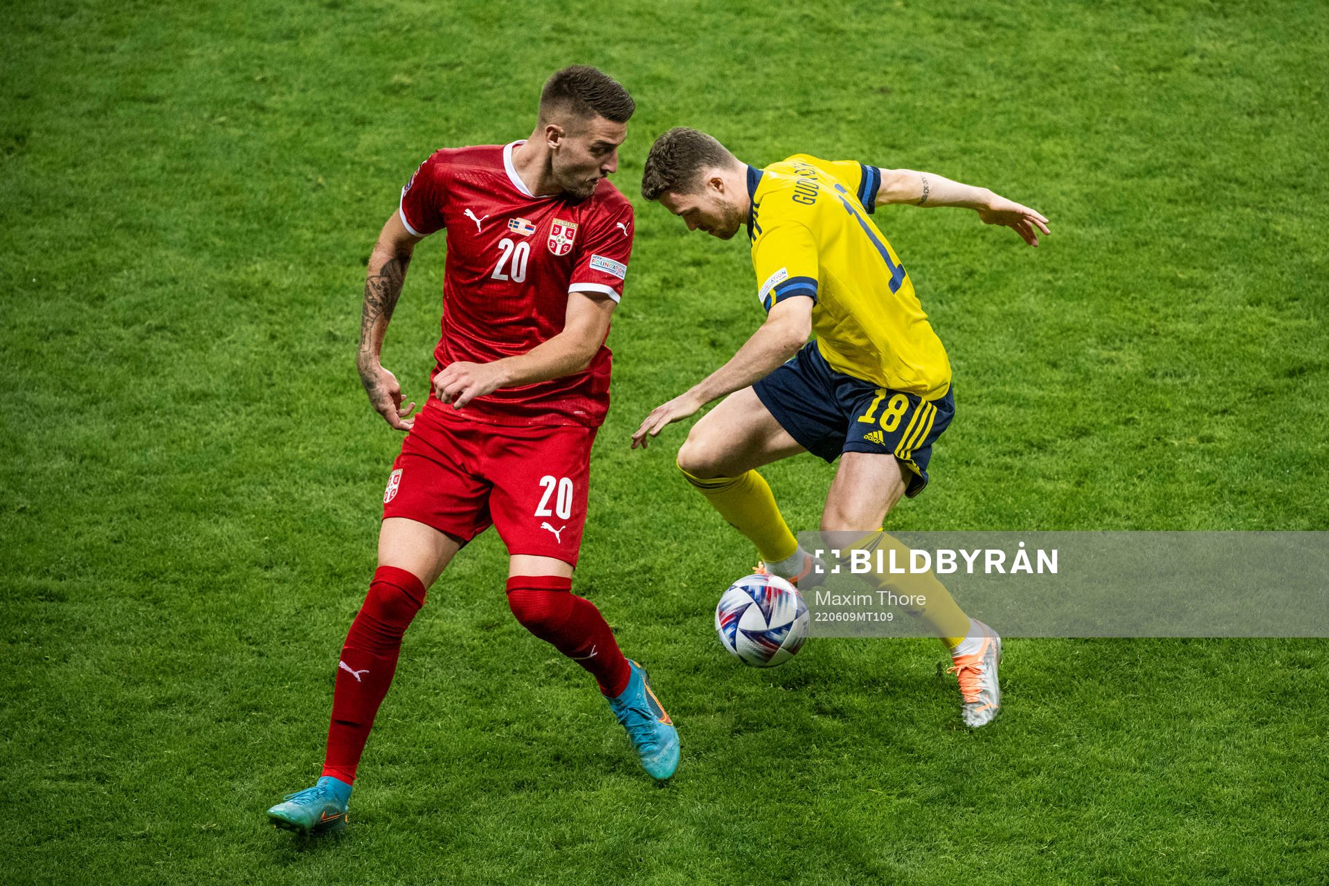 Sergej Milinkovic-Savic of Serbia and Gabriel Gudmundsson