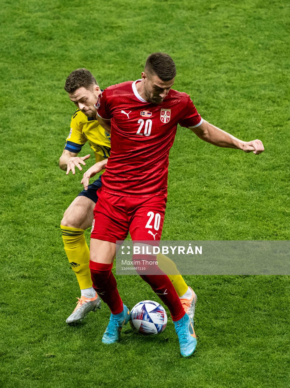 Sergej Milinkovic-Savic of Serbia and Gabriel Gudmundsson