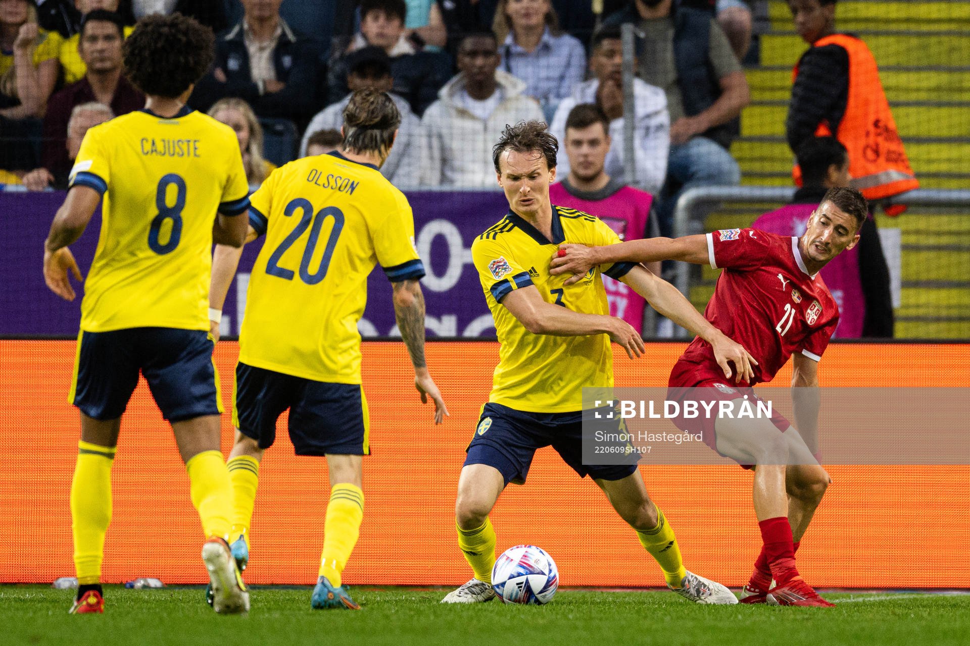 Hjalmar Ekdal of Sweden against Nemanja Gudelj of Serbia