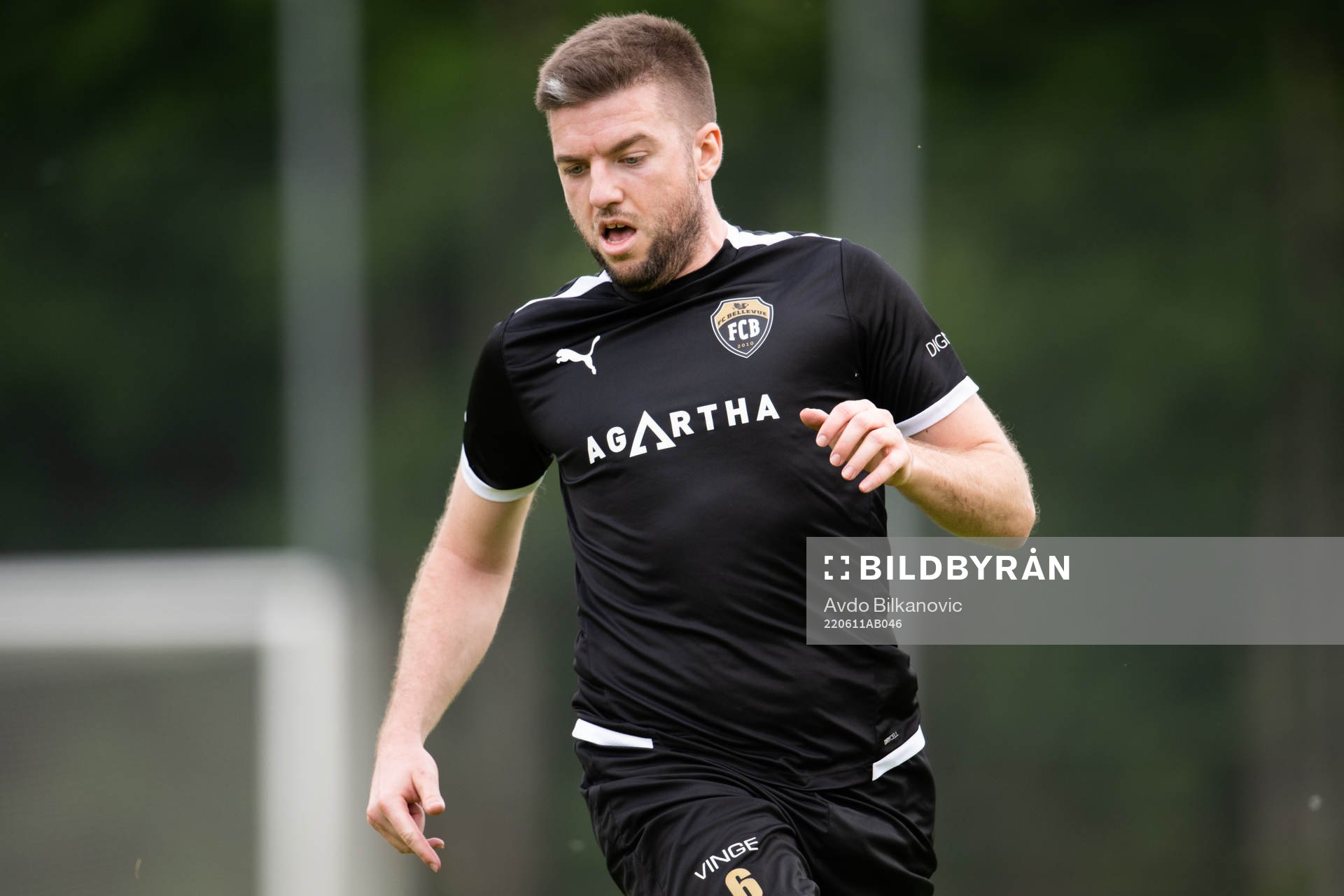 Bellevue Damir Becirovic under fotbollsmatchen i Div 4, Sydvästra Skåne, Herr, mellan Husie och Bellevue den 11 juni 2022 i Malmö.