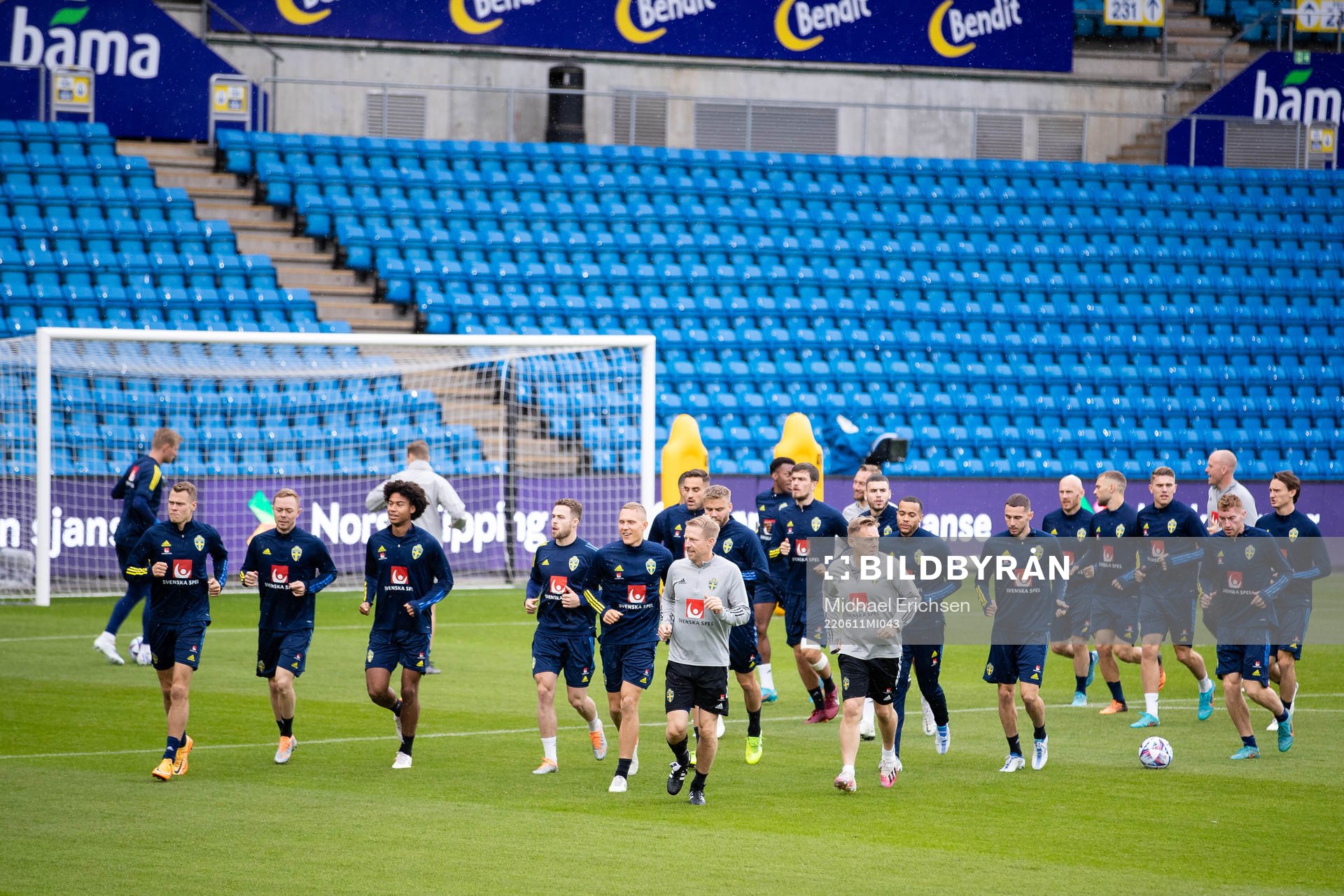 Players of the Swedish national football team warming up