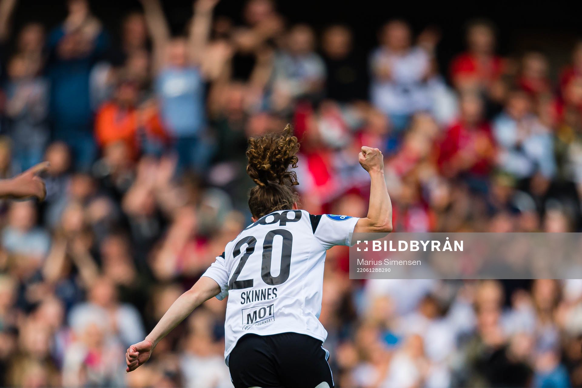 Synne Skinnes Hansen of Rosenborg celebrates after scoring the 1-0 goal during the Toppserien football match between Rosenborg and Brann on June 12, 2022 in Trondheim.