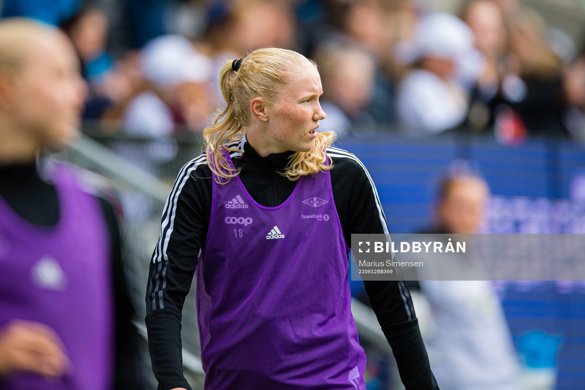 Synne Amdahl Brønstad of Rosenborg warms up during the Toppserien football match between Rosenborg and Brann on June 12, 2022 in Trondheim.