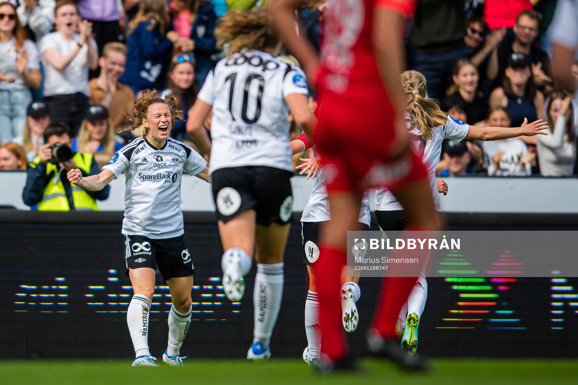 Synne Skinnes Hansen of Rosenborg celebrates after scoring the 1-0 goal during the Toppserien football match between Rosenborg and Brann on June 12, 2022 in Trondheim.