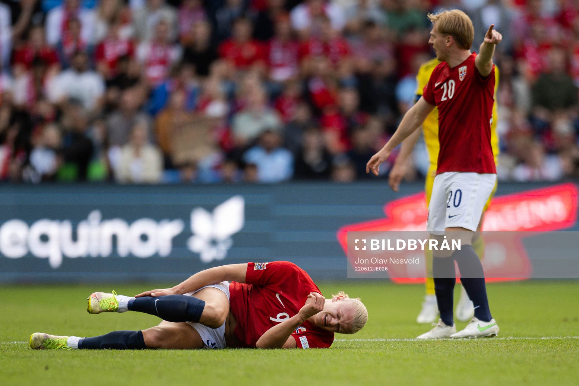 Erling Braut Haaland of Norway in pain