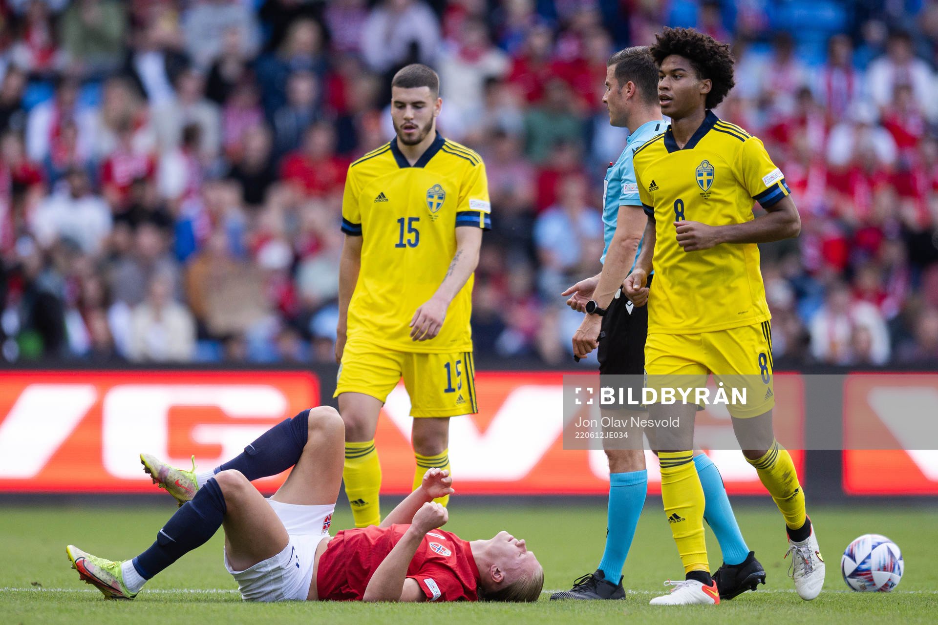 Erling Braut Haaland of Norway in pain