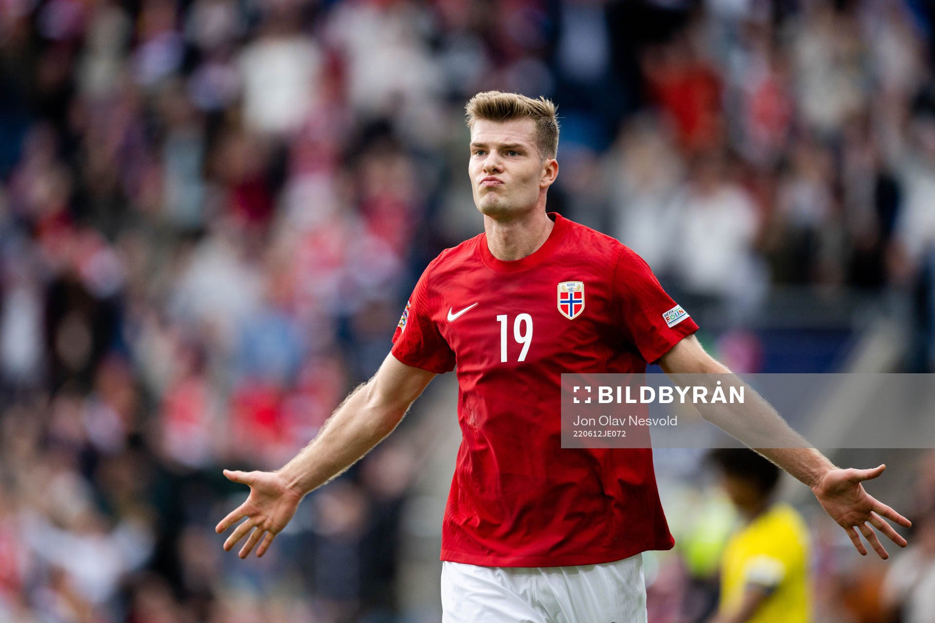 Alexander Sørloth of Norway celebrates the 3-1 goal