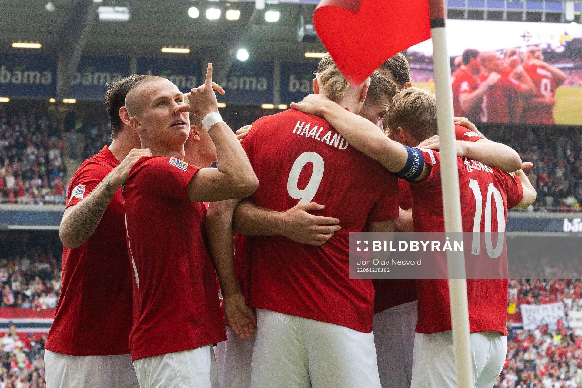 Leo Østigård and Erling Braut Haaland of Norway celebrate