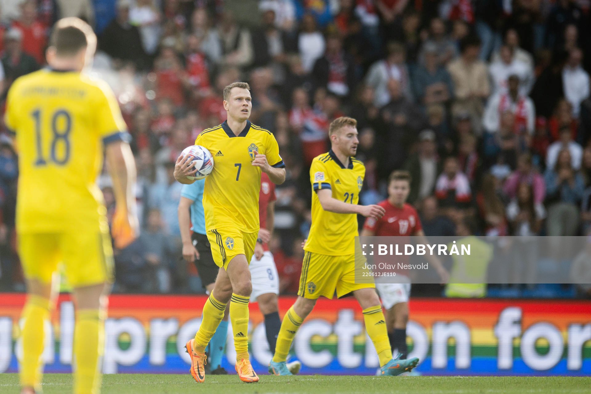 Viktor Claesson and Dejan Kulusevski of Sweden celebrate