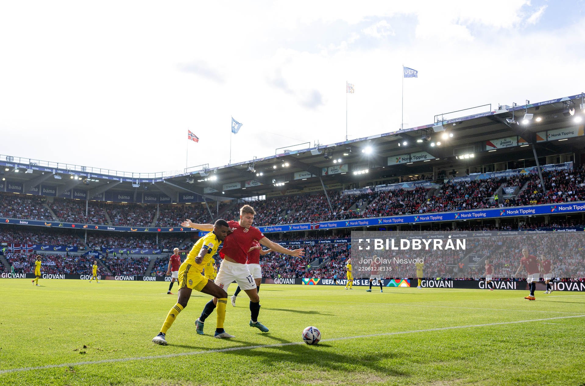 Alexander Isak of Sweden and Fredrik Bjørkan of Norway