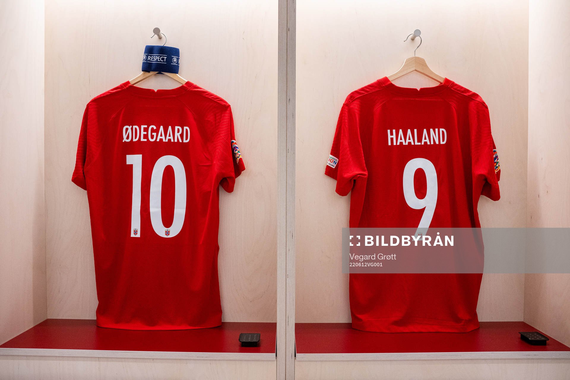 The kits of Martin Ødegaard and Erling Braut Haaland of