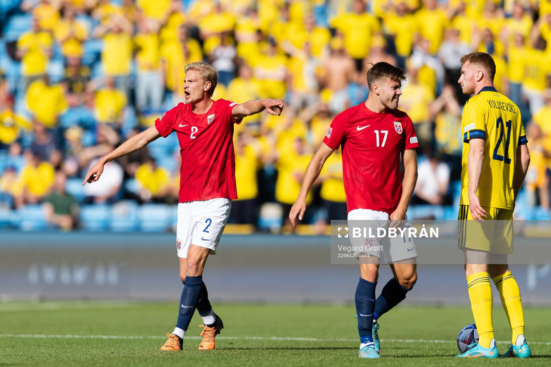 Morten Thorsby and Fredrik Bjørkan of Norway against Dejan