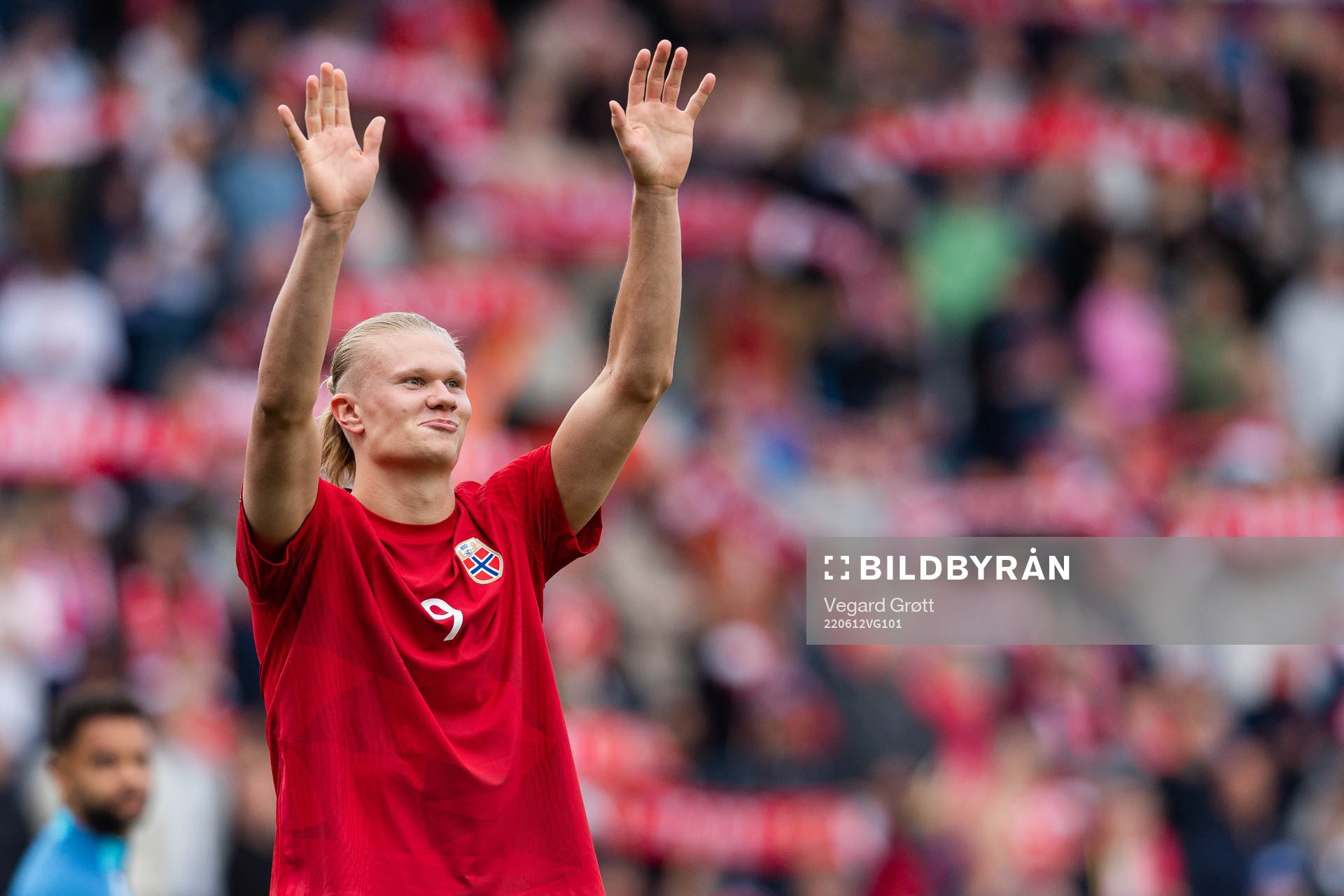 Erling Braut Haaland of Norway celebrates after the Nations League football match between Norway and Sweden on June 12, 2022 in Oslo. 