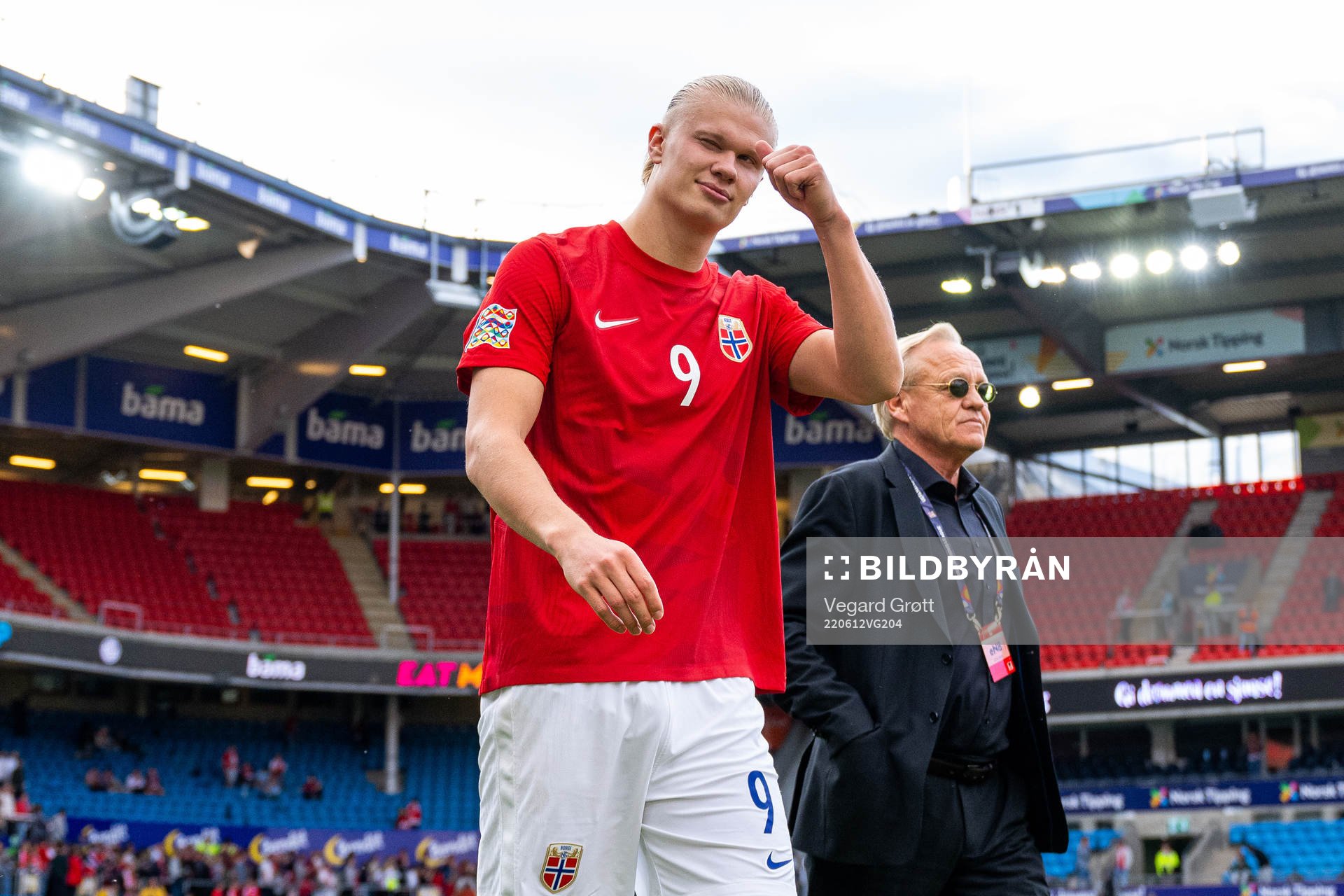 Erling Braut Haaland of Norway and Geir Ellefsen, head of