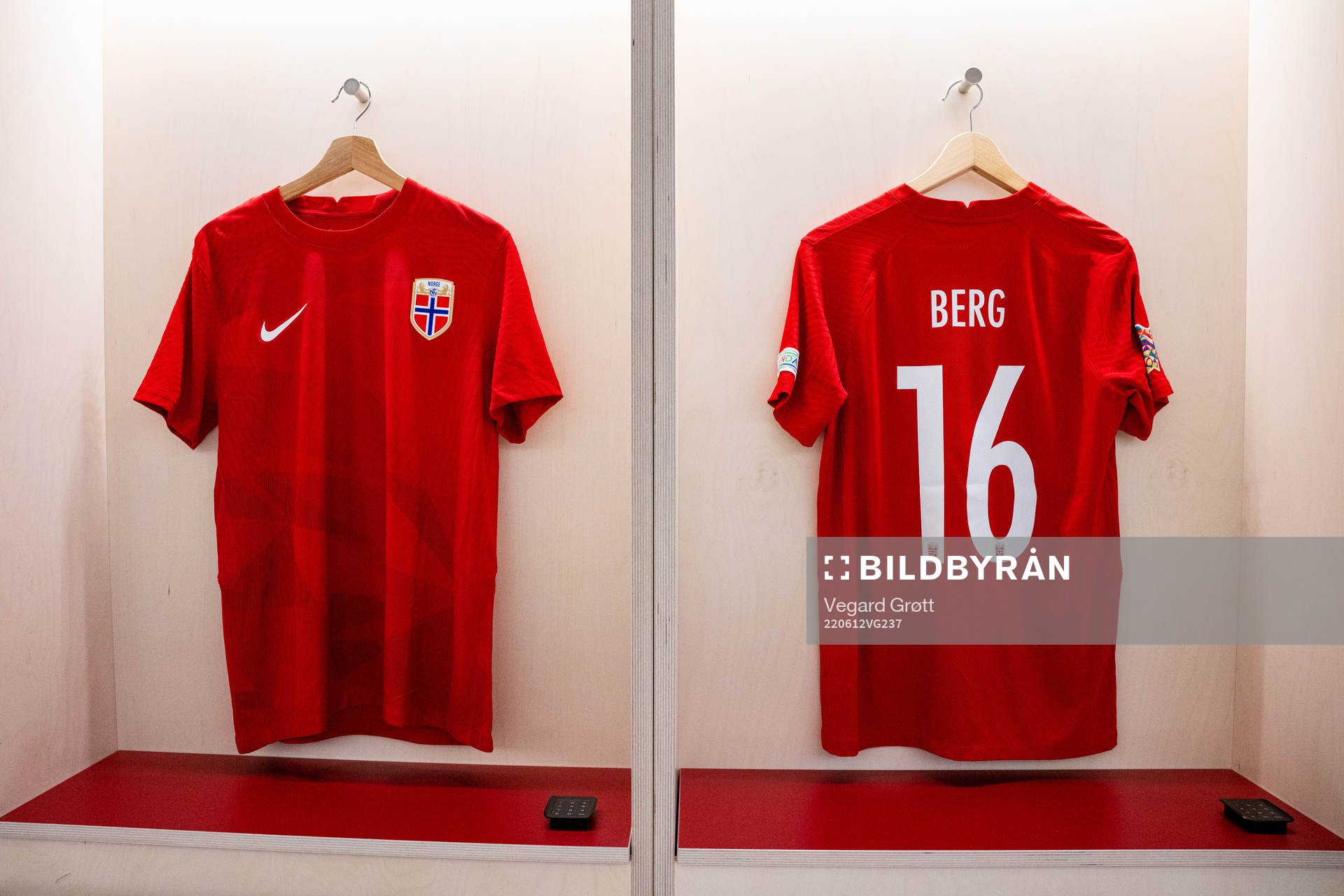 The kit of Patrick Berg of Norway in the dressing room
