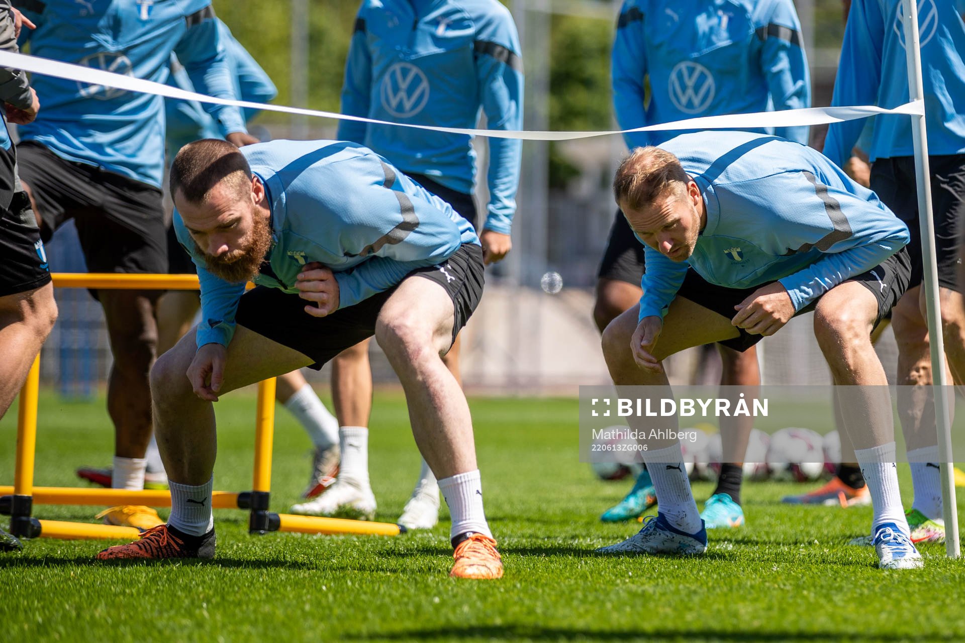 Jo Inge Berget och Ola Toivonen under en träning med Malmö FF den 13 juni 2022 i Malmö. 