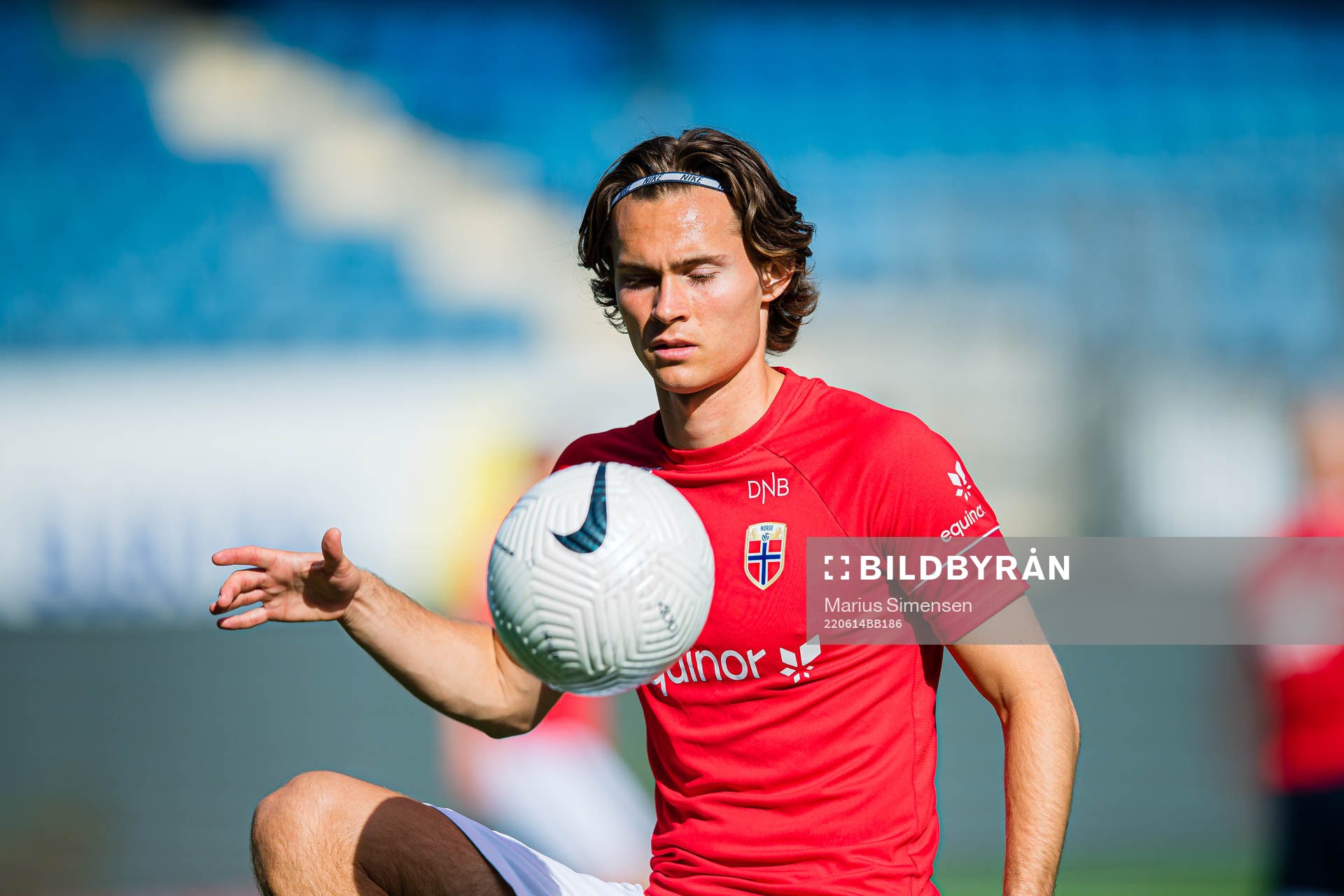 Markus Solbakken of Norway ahead of the UEFA European Under-21 Qualifier football match between Norway and Azerbaijan on June 14, 2022 in Drammen.