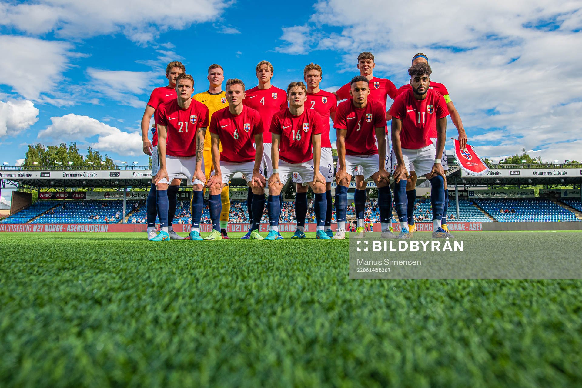 The starting eleven of Norway U21, from the top left;