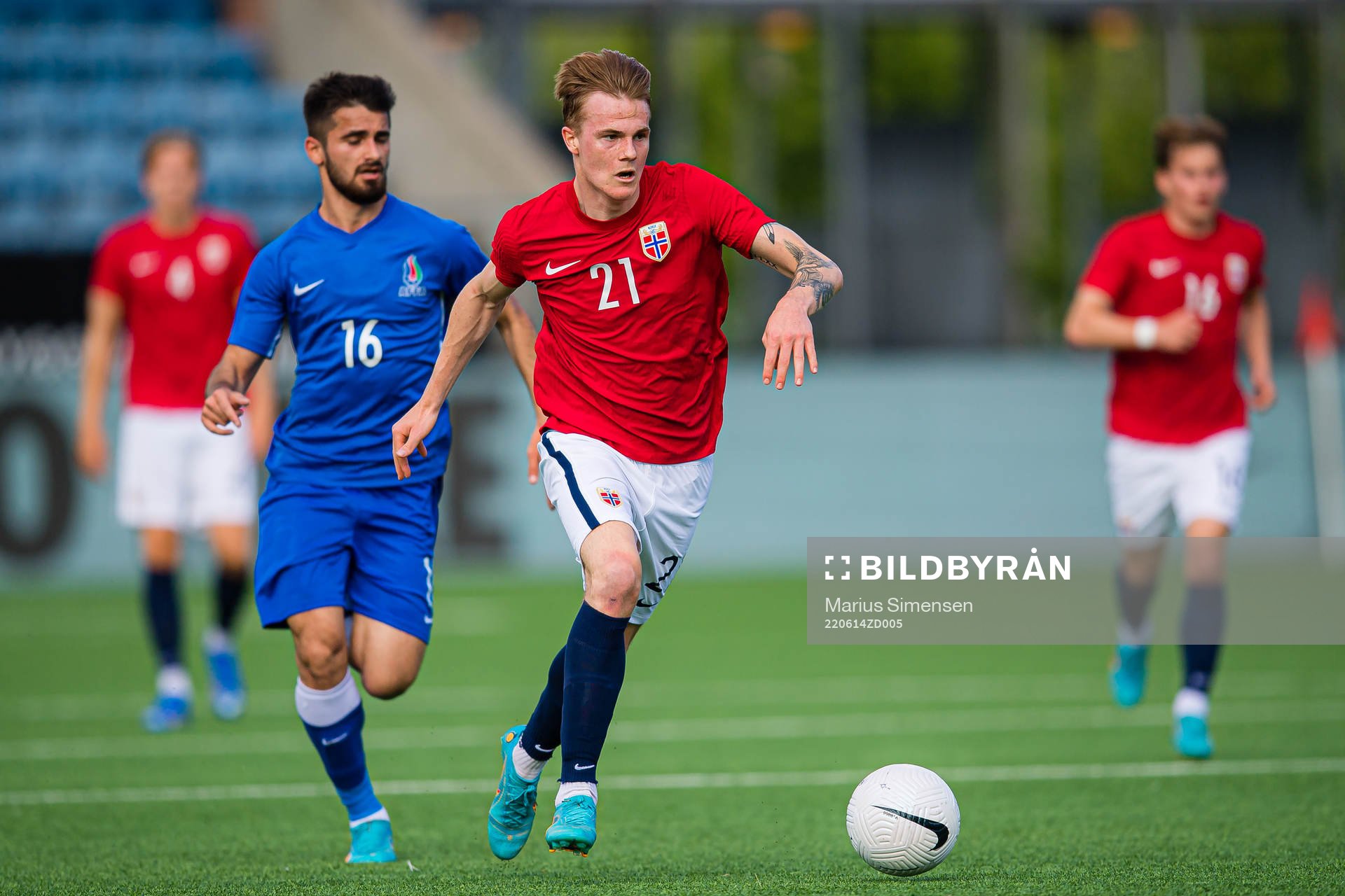 Tobias Christensen of Norway during the UEFA European Under-21 Qualifier football match between Norway and Azerbaijan on June 14, 2022 in Drammen. 