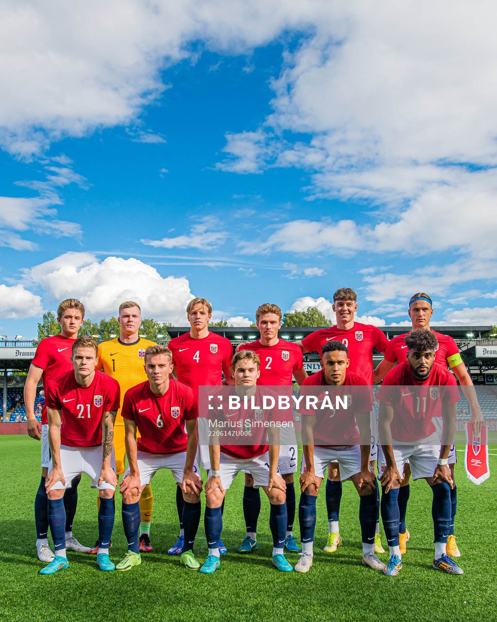 The starting eleven of Norway U21, from the top left;