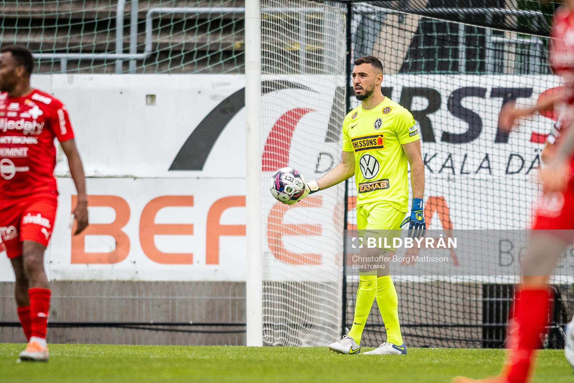 Landskronas målvakt Amr Kaddoura under fotbollsmatchen i U21 Allsvenskan mellan Landskrona och Värnamo den 17 juni 2022 i Landskrona.