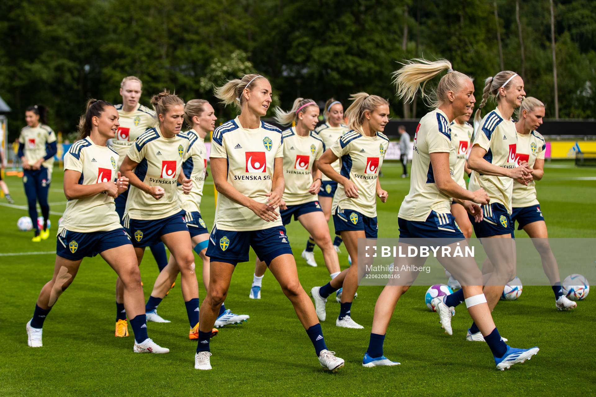 Players of the Swedish women's national football team during a training session on June 20, 2022 in Båstad. 