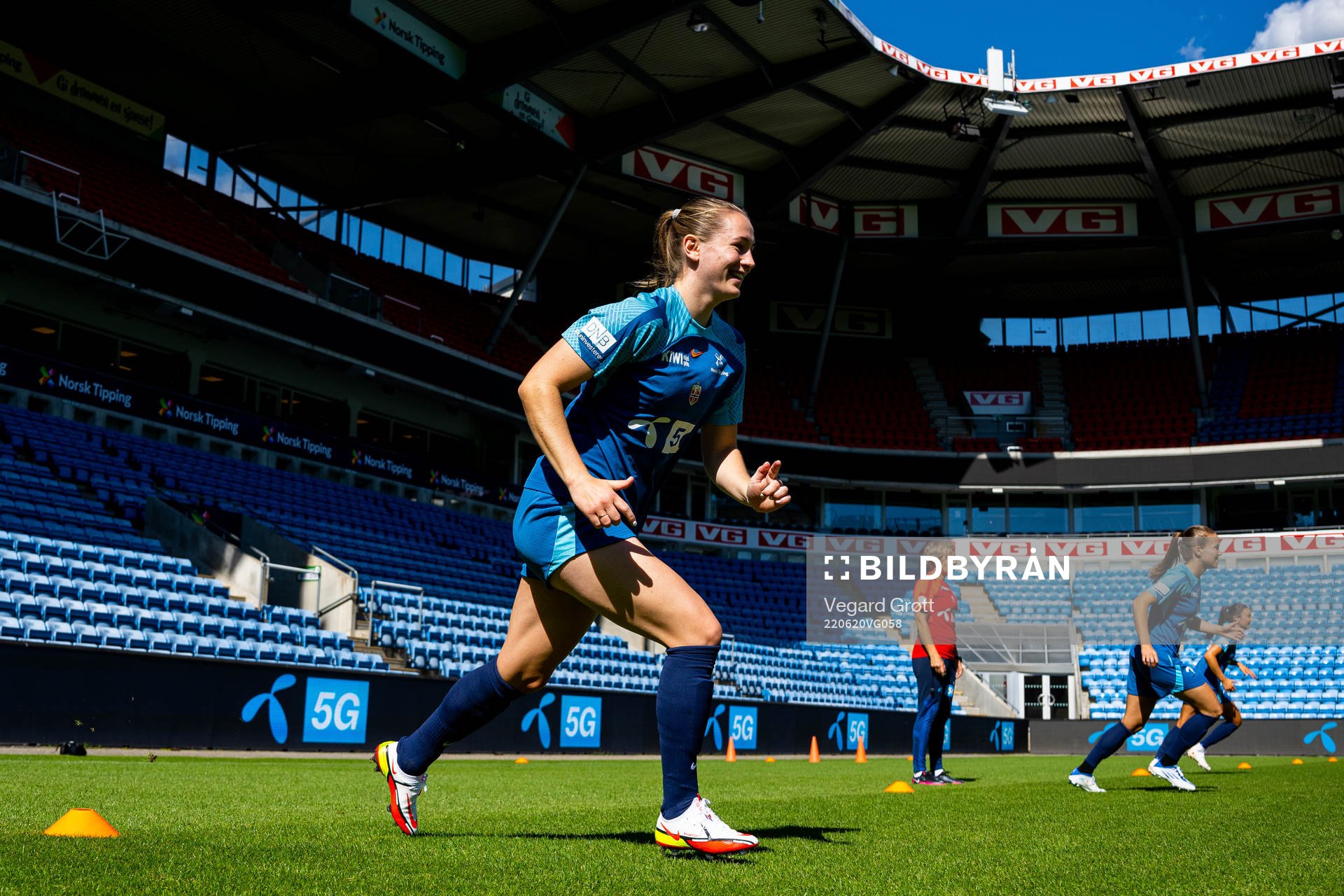 Elisabeth Terland of the Norwegian women's national football team during a training session on June 20, 2022 in Oslo. 