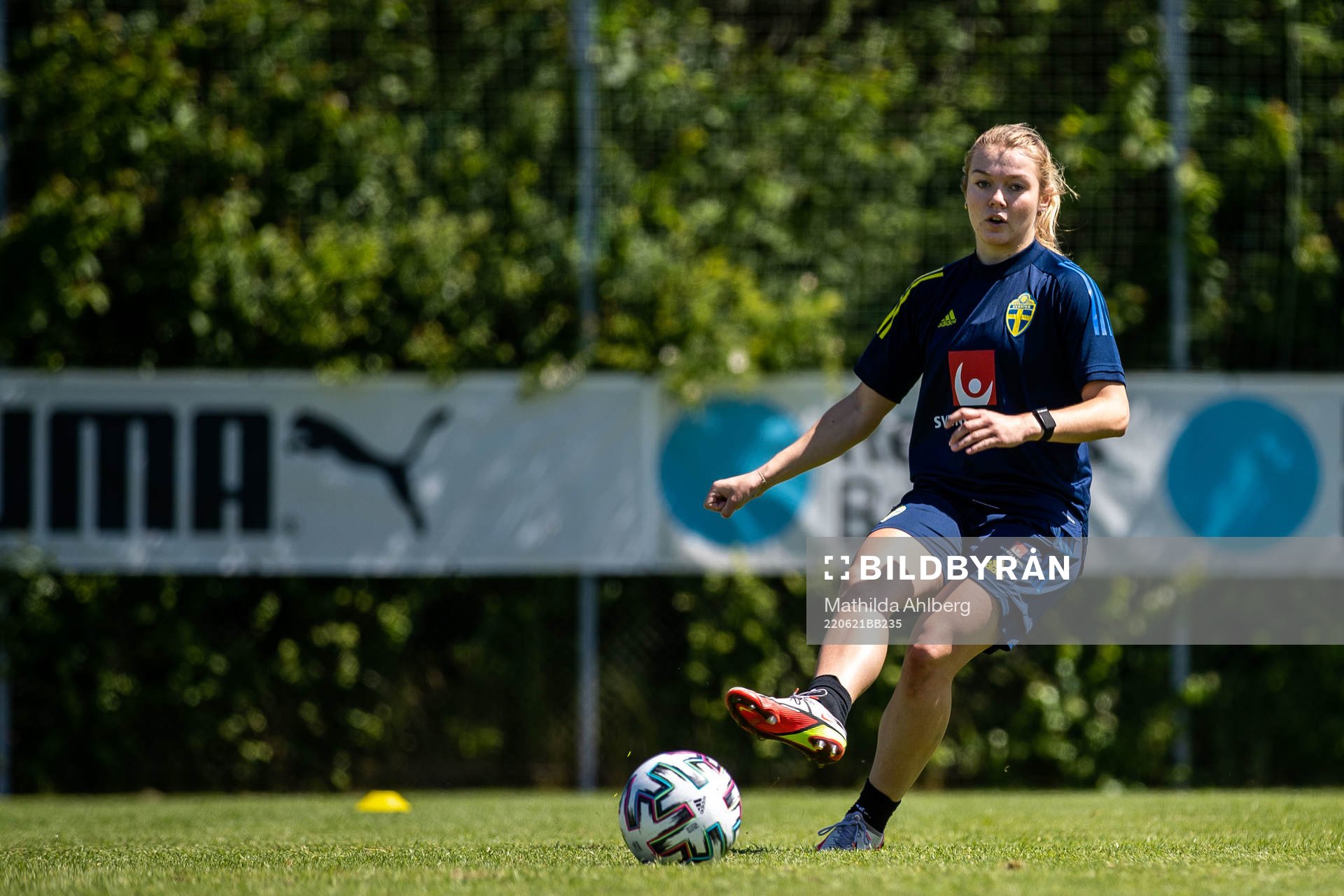 Beata Olsson under en träning med Sveriges U23 damlandslag den 21 juni 2022 i Helsingborg. 