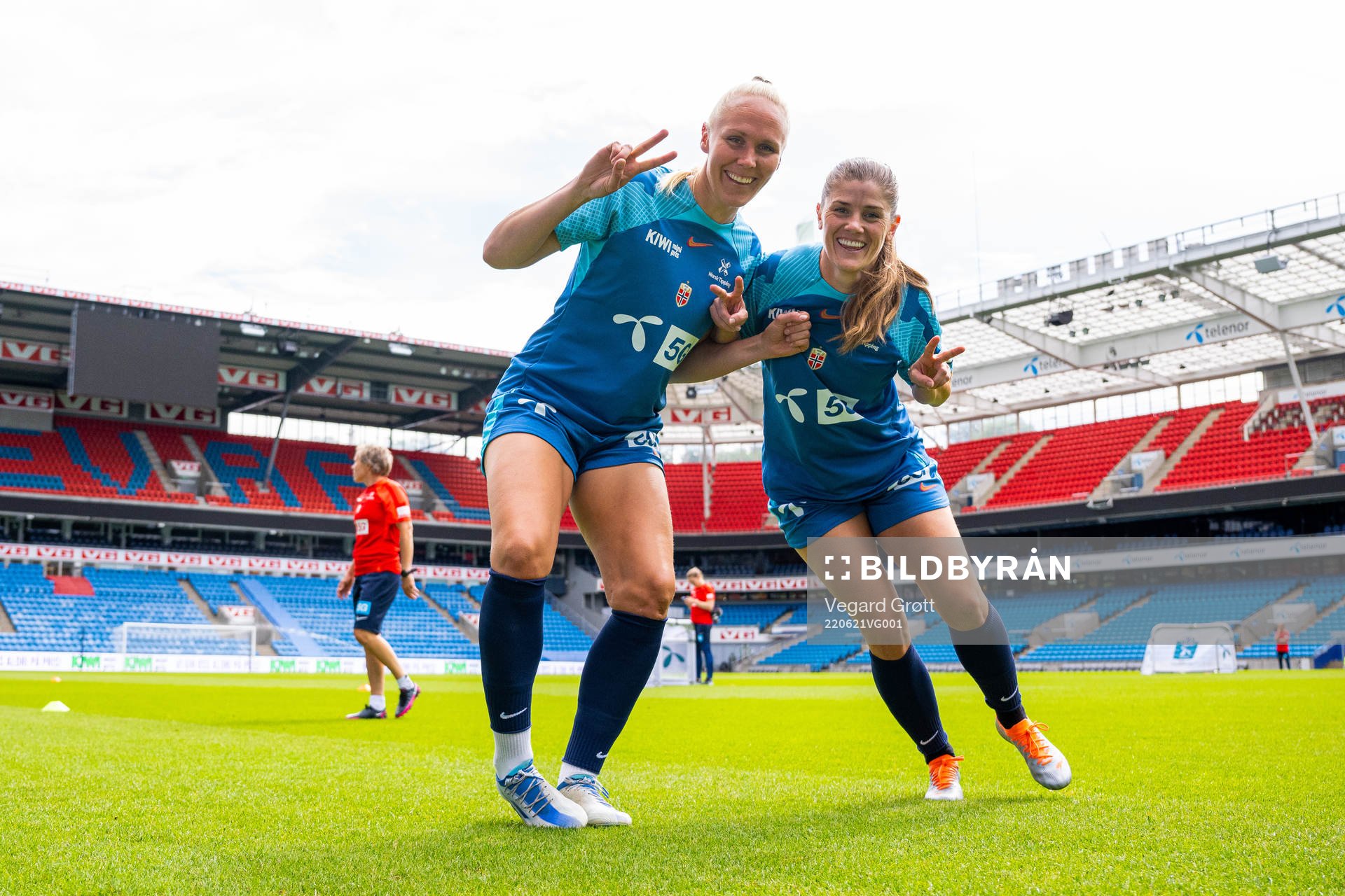 Maria Thorisdottir and Maren Mjelde of the Norwegian