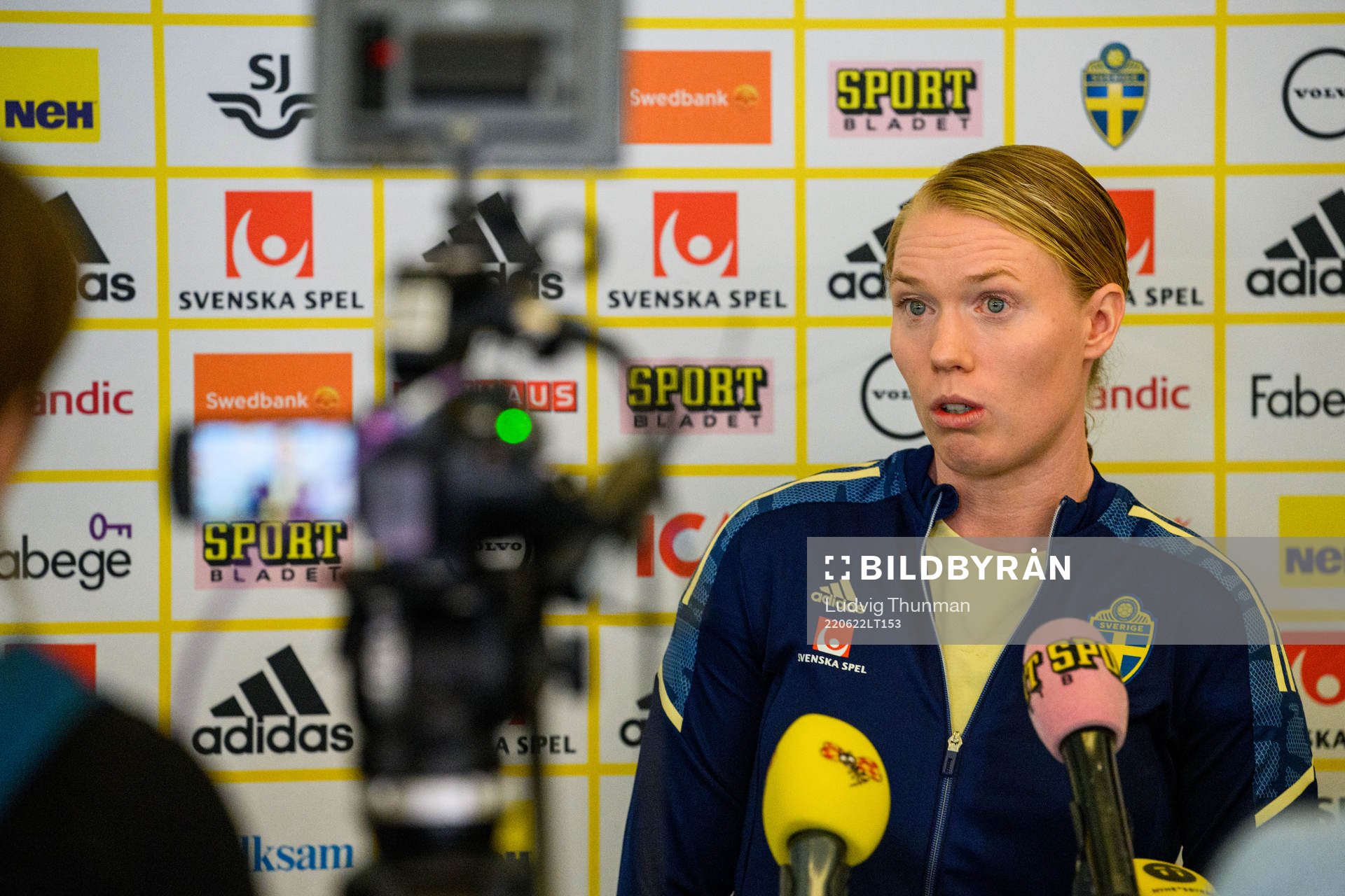 Goalkeeper Hedvig Lindahl is interviewed by the media