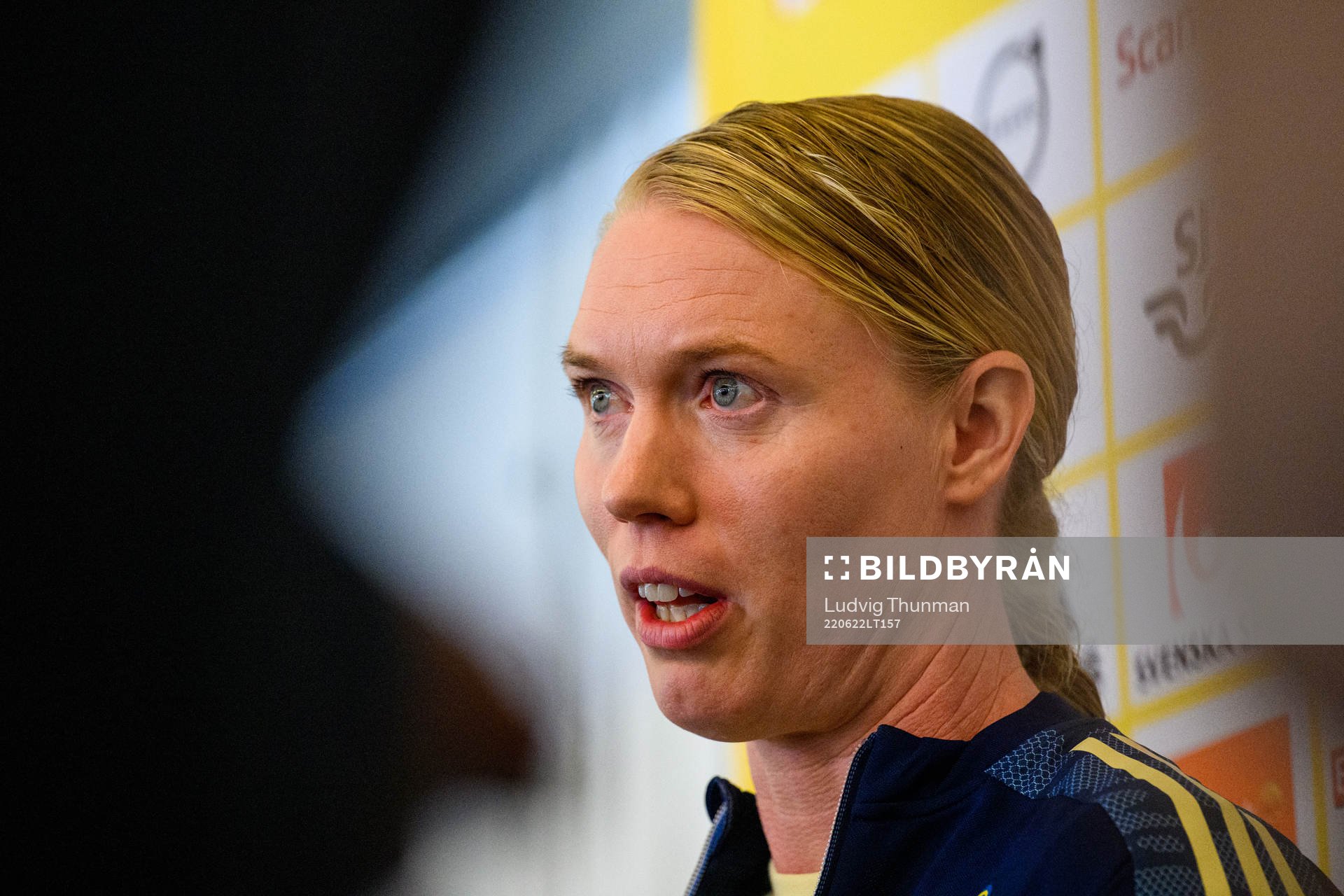 Goalkeeper Hedvig Lindahl is interviewed by the media