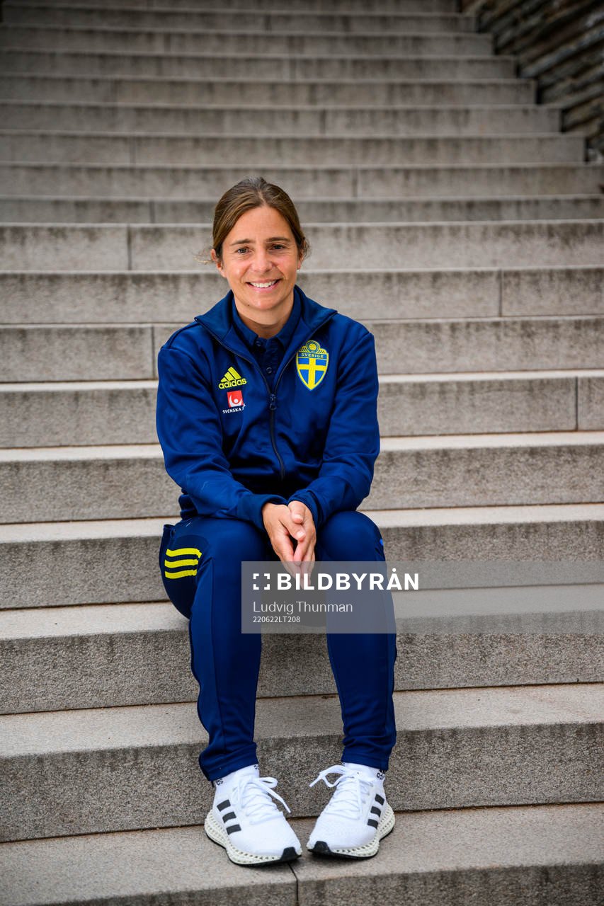 Sara Pettersson, Svenska spel representative poses for a portrait during a photo shoot with the staff of the women's national football team of Sweden on June 22, 2022 in Båstad.