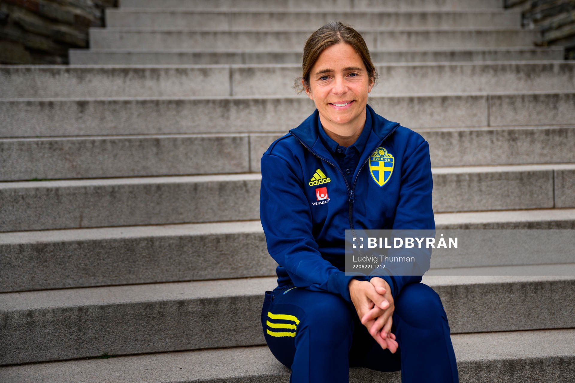 Sara Pettersson, Svenska spel representative poses for a portrait during a photo shoot with the staff of the women's national football team of Sweden on June 22, 2022 in Båstad.
