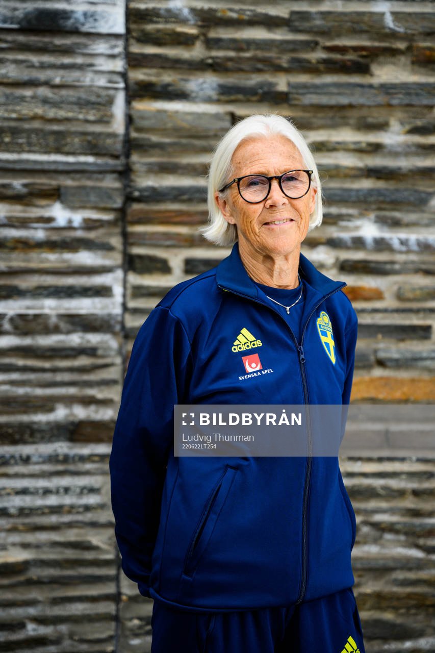 Anna-Lena Kjellman, kit manager, poses for a portrait during a photo shoot with the staff of the women's national football team of Sweden on June 22, 2022 in Båstad. 