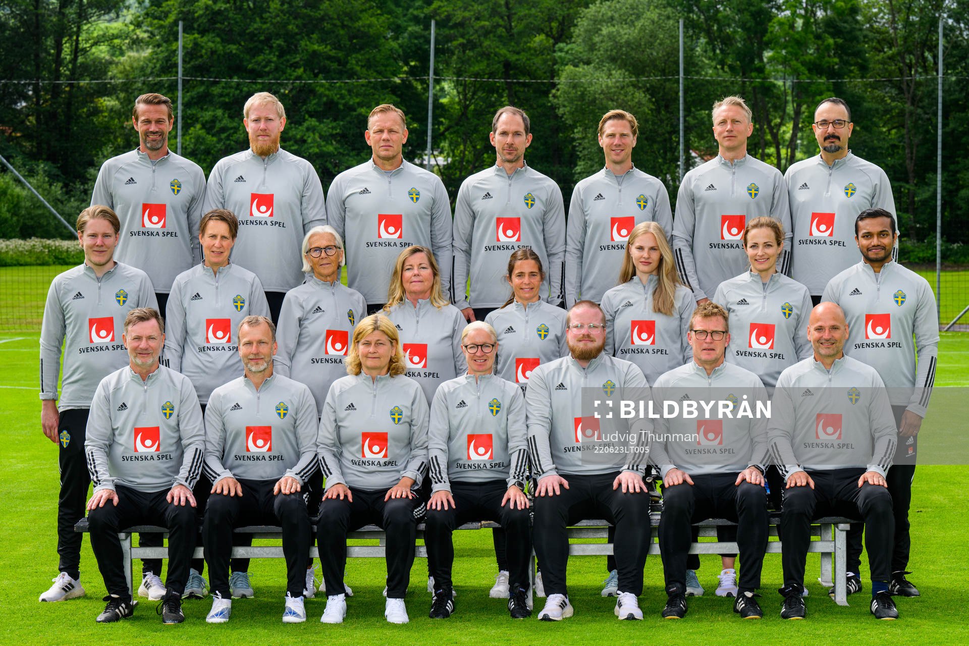 Staff of the women's national football team of Sweden poses