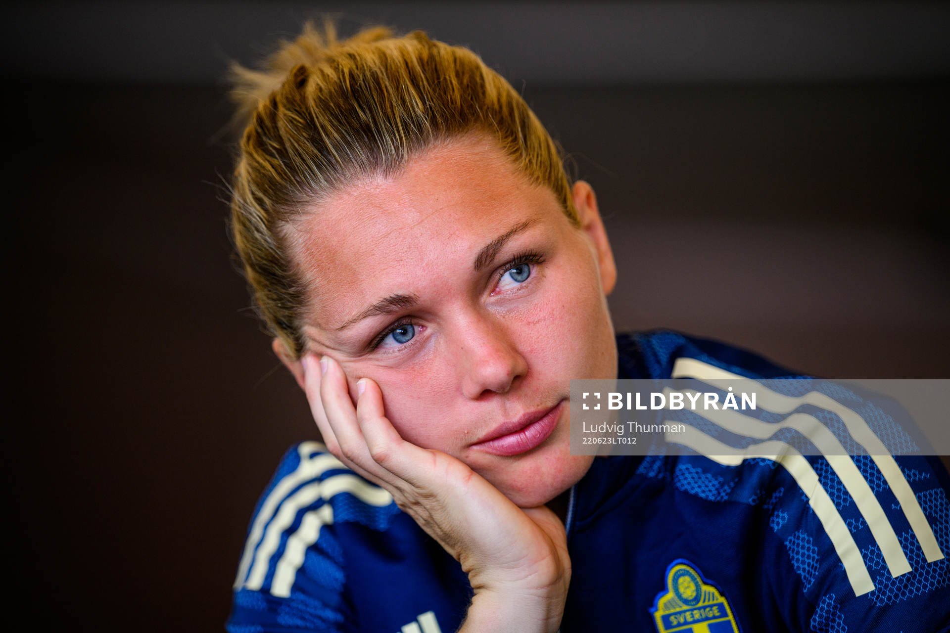 Goalkeeper Jennifer Falk is interviewed by the media