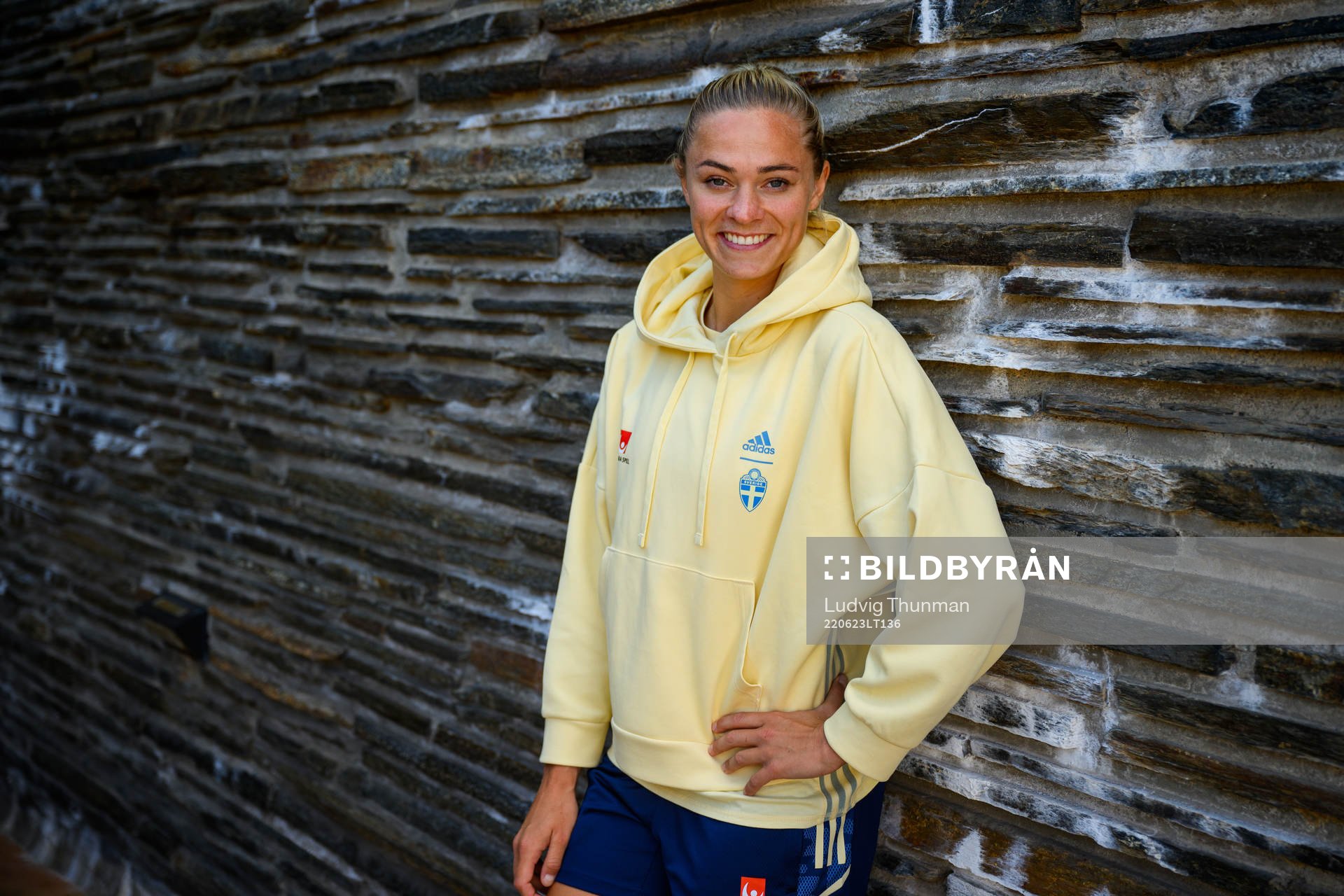 Fridolina Rolfö poses for a portrait during a press event with the women's national football team of Sweden on June 23, 2022 in Båstad. 