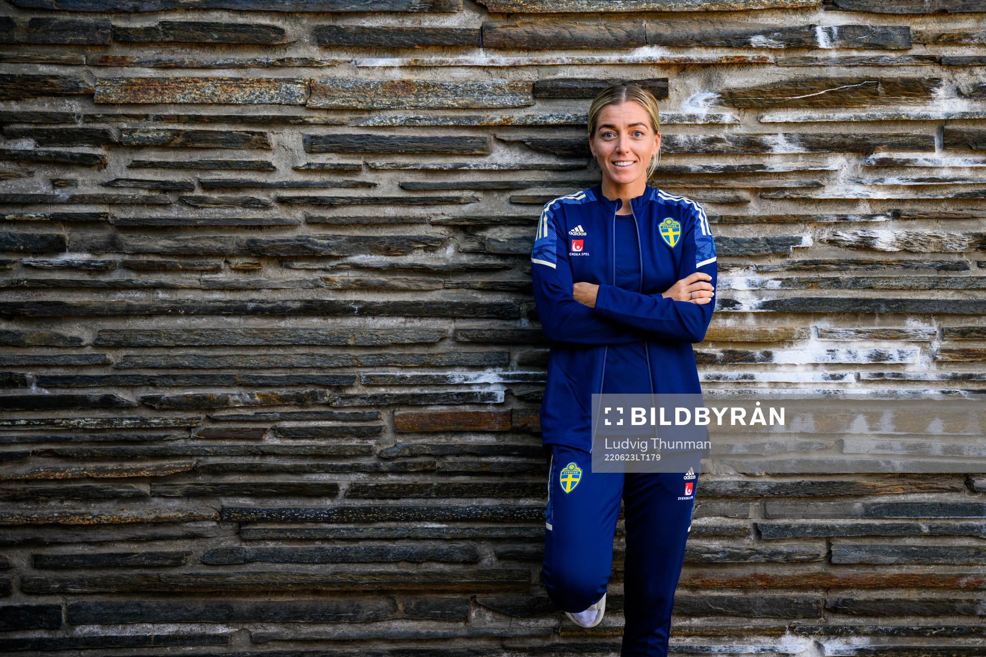 Linda Sembrant poses for a portrait during a press event with the women's national football team of Sweden on June 23, 2022 in Båstad. 