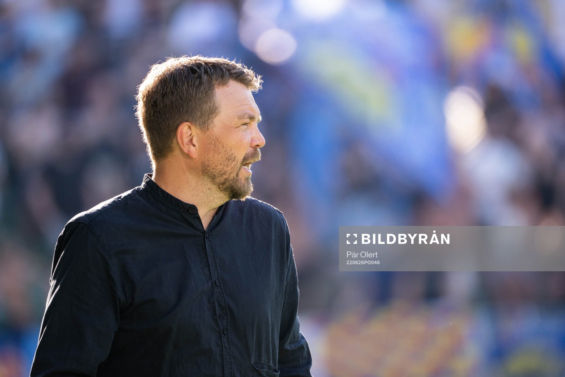 Sundsvalls tränare Henrik Åhnstrand under fotbollsmatchen i Allsvenskan mellan GIF Sundsvall och Djurgården den 26 juni 2022 i Sundsvall.